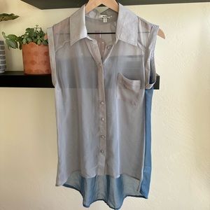 Gray and blue sheer top